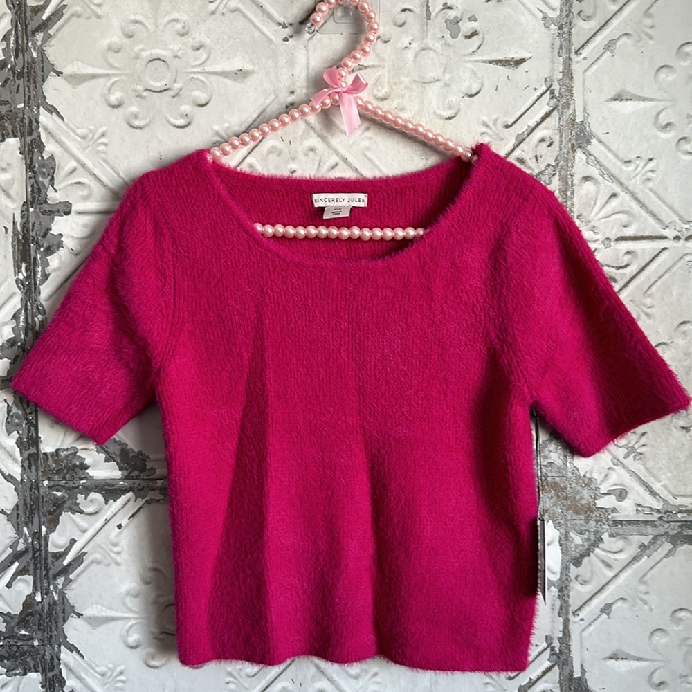 Fuzzy pink crop Barbie sweater